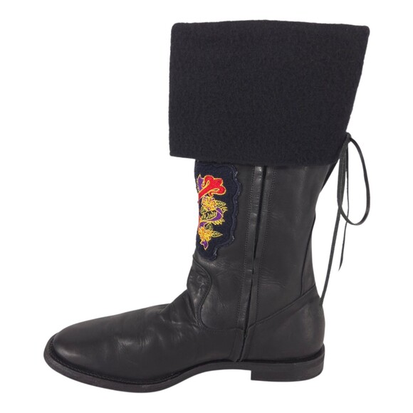 Yohji Yamamoto Pour Homme Embroidered Wool Cuff Boots US 11 EU 44 Black $1850 main image 9